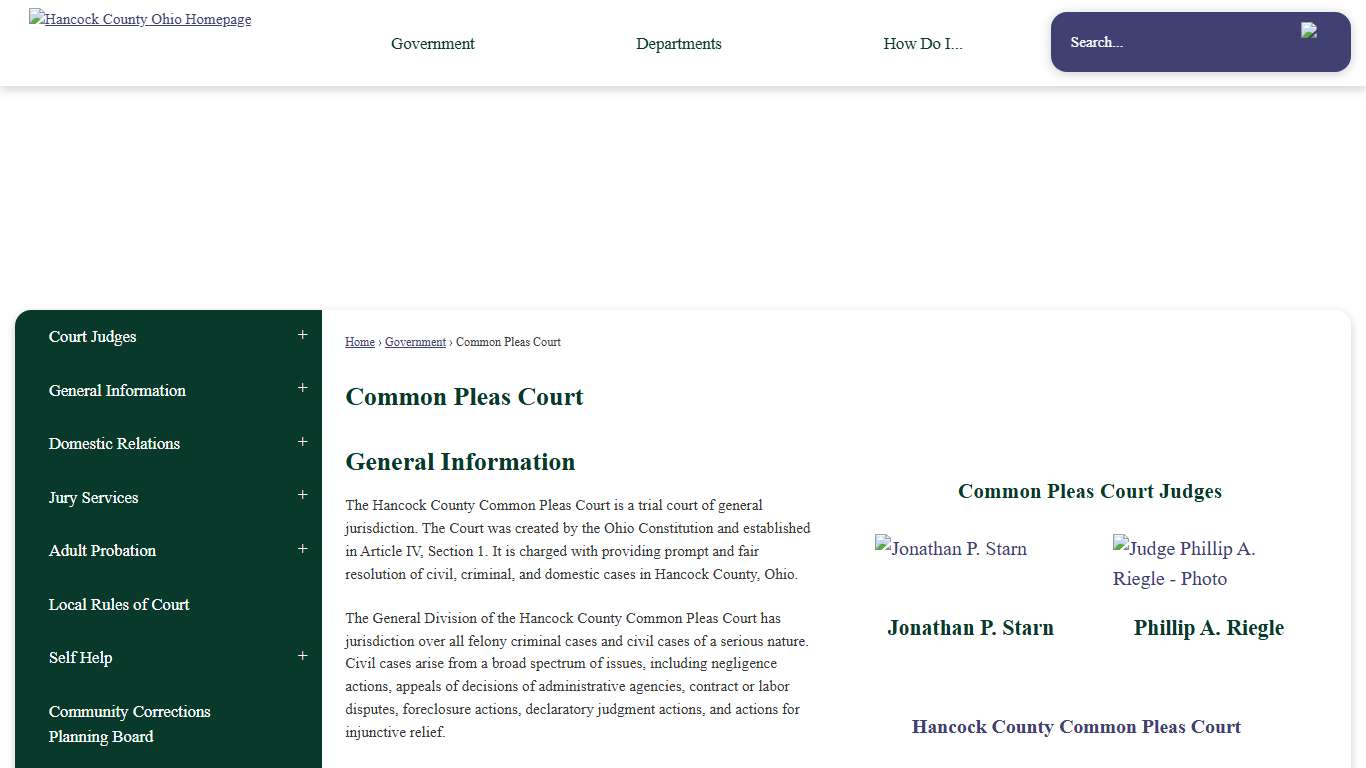 Common Pleas Court Hancock County, OH